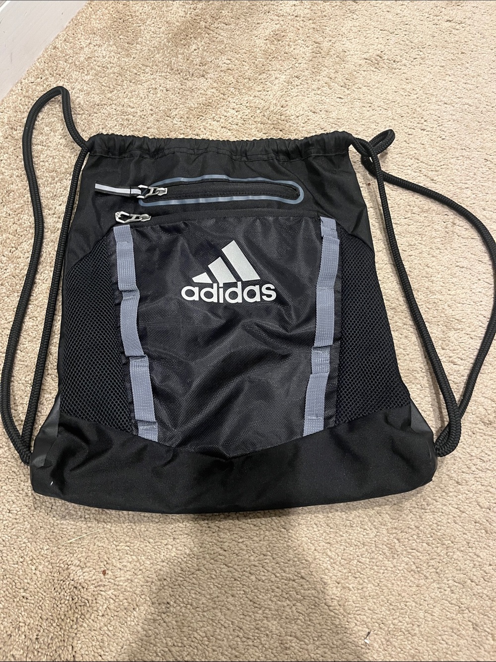 adidas Black Drawstring Backpack with Gray Accents